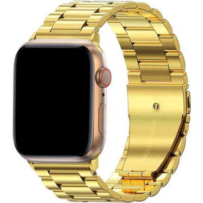 123watches bandje Rivaro - staal - goud - 38 · 40 · 41 & 42 mm - Geschikt voor Apple Watch series 1/2/3/4/5/6/7/8/9/10/11/12/SE/SE2/SE3