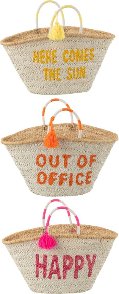 J-Line strandtas Citaat Zomer - maïs - mix - 3 stuks