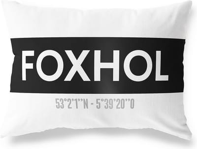 Tuinkussen FOXHOL - GRONINGEN met coördinaten - Buitenkussen - Bootkussen - Weerbestendig - Jouw Plaats - Studio216 - Modern - Zwart-Wit - 50x30cm