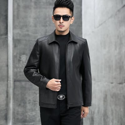Printemps et Automne Nouveau Motif Cerf Cuir Veste en Cuir Véritable Homme Revers Première Couche Peau de Mouton Veste Courte Approvisionnement Direct 4XL noir