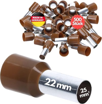 50 stuks Kalitec AE2522BR adereindhulzen geïsoleerd 25mm² 22mm lang bruin I Made in Germany I Industriële kwaliteit