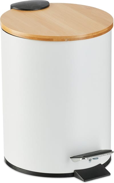 pedaalemmer 3 l - softclose - binnenemmer - bamboe deksel - metaal - badkamer - wit