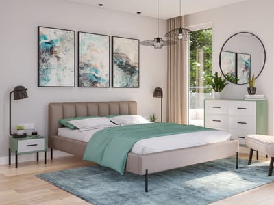Selsey MILANNO – Gestoffeerd bed 160x200 cm met lattenbodem – in velours – greige