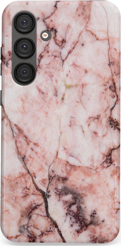 Casetastic hoesje geschikt voor Samsung Galaxy S25 Plus - Dubbellaagse bescherming - Koraalrif Marmer - Fashion Case - Lichtroze Perzik