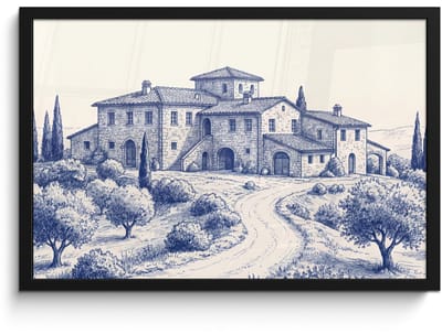 Poster in lijst - Fotolijst 60x40 cm - Posters - Rustiek - Landgoed - Blauw - Posterlijst zwart - Decoratie - Wanddecoratie woonkamer - Muurdecoratie slaapkamer