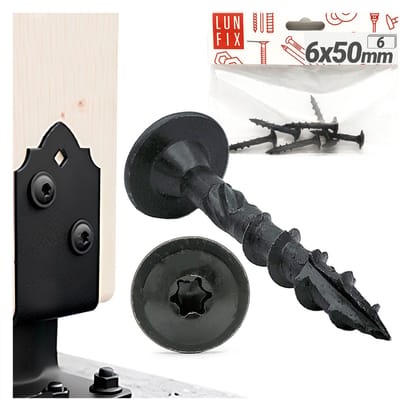 LUN FIX - Houtschroeven 6x50 mm - 6 stuks - verzinkt - schotelkop, torx schroeven voor akoestische panelen