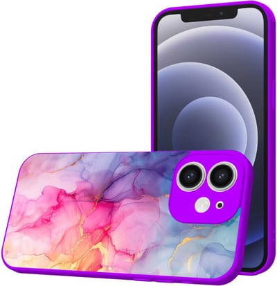 Smartphonica Telefoonhoesje Geschikt voor iPhone 12 met Regenboog Marmer opdruk - TPU Back Cover Case Rainbow Marble Design - Paars geschikt voor iPhone 12