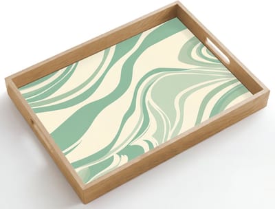 Dienblad hout 50x35 cm - Schootdienblad - Organische lijnen - Mintgroen - Marmer - Borrelplank rechthoek - Plateau dienbladen