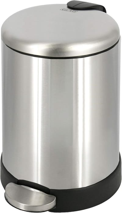 Kleine prullenbak - Afvalemmer vuilnisbak - Kantoor badkamer - Softclose deksel trapvoet - 12 gallon rond - Roestvrij staal
