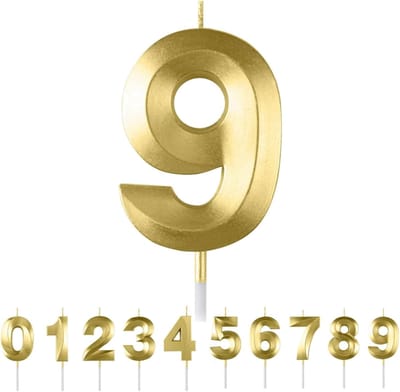 Verjaardagskaars Nummer 9 - Taartdecoratie Kaars - Feestelijke Viering - 3D Diamant Design - 5x5x1 cm - Goud