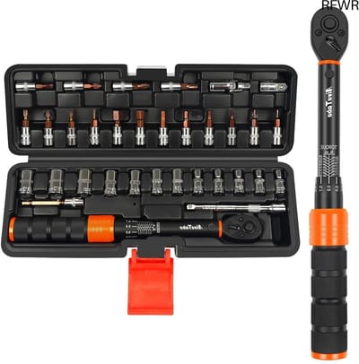 RFWR® Nauwkeurige 1/4 inch Momentsleutelset voor Fietsen en Motorfietsen - 33-delige Set met 72 Tanden, 2-24 Nm