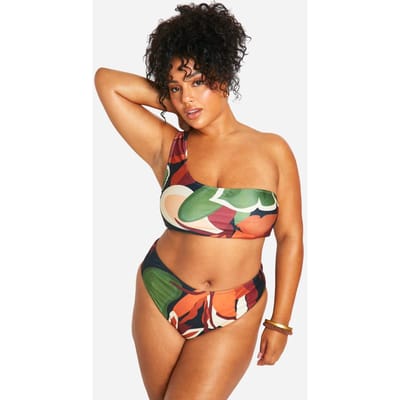 boohoo Dames Plus Tropical One-Shoulder Bikini | Maat: 56