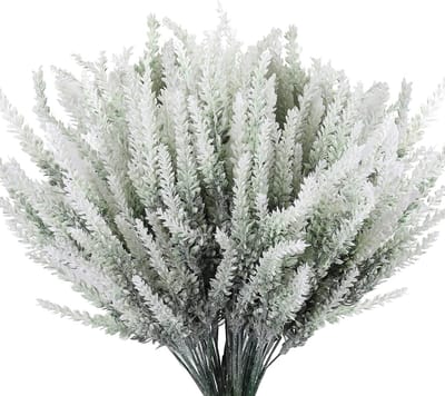 Pack of 12 Kunstmatige Lavendel - Flocked Kunstbloemen voor Decoraties - Stralingsbestendig Boeket voor Buiten Tuin Decoratie Bruiloft (Wit)
