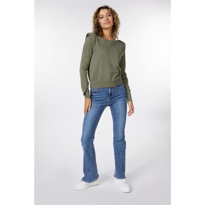 EsQualo Sweater Basic Shoulder Pads Leaf Green Maat: M | Sweaters Outlet | Dames | Groen