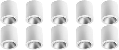 Opbouwspot 10 Pack - Pragmi Cliron Pro - GU10 Fitting - Opbouw Rond - Mat Wit/Zilver - Aluminium - Verdiept - Ø90mm
