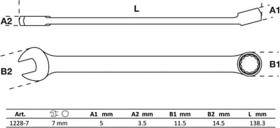 BGS Steekringsleutel - extra lang - 7 mm