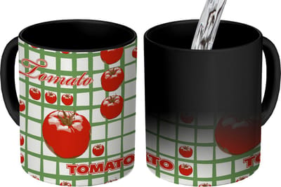 Magische Mok - Foto op Warmte Mokken - Koffiemok - Tomaat - Patronen - Fruit - Vintage - Magic Mok - Beker - 350 ML - Theemok