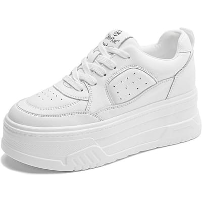 Kleine verhoogde damesschoenen Muffin dikke zool witte schoenen Dames leren all-match lichtgewicht sport- en vrijetijdsschoenen 39