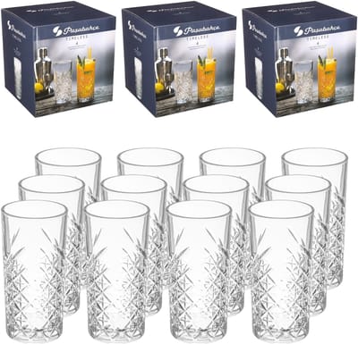 Pasabache Drinkglazen Barok Crystal - 12x stuks - decoratie glas - 450 ml - H11 cm - waterglazen - Sapglazen - Longdrink