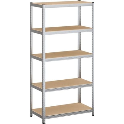 Ochama 5-Laags Stellingkast, Stalen Opbergrek, Gereedschapsloze Montage, voor Garage of Schuur, Draagvermogen 600 kg, 50 x 100 x 200 cm, Zilver