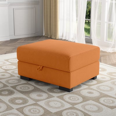 Opbergpoef / Voetenbank met Opslag – Oranje Corduroy Kruk met Opbergruimte – 32,7x25x5,9 inch