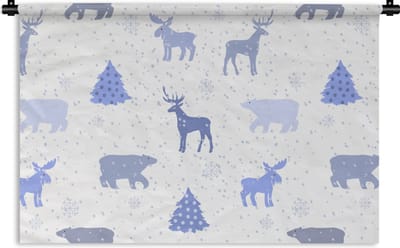 Wandkleed - Wanddoek - Hert - Patroon - Sneeuw - 90x60 cm - Wandtapijt