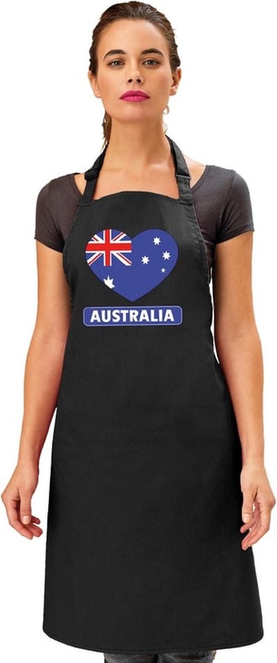 Keukenschort - Barbecueschort - I Love Australie vlag - zwart - heren en dames - Landen supporters - Gerechten - Avond
