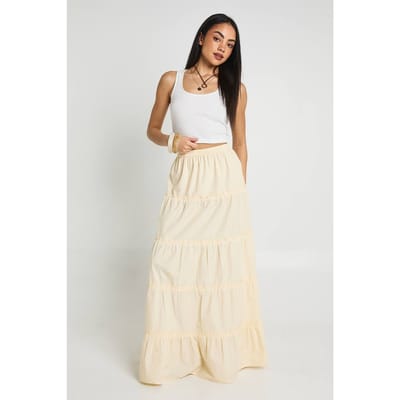 boohoo Dames Gelaagde Katoenen Popeline Maxi Rok | Citroen | Maat: 36