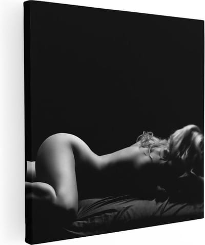 Artaza Canvas Schilderij Vrouw Naakt - 30x30 cm - Klein - Wanddecoratie Erotiek - Muurdecoratie Slaapkamer - Kamer Accessoires Zwart Wit
