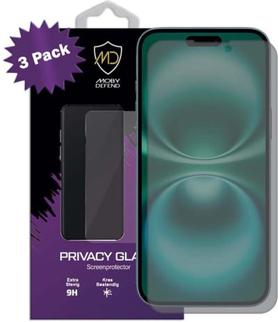 3-Pack MobyDefend Screenprotectors - Geschikt voor iPhone 16 Plus - Matte Privacy Glass Screensavers