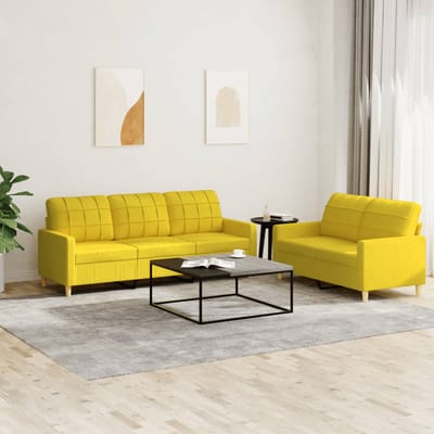 vidaXL - 2-delige - Loungeset - met - kussens - stof - lichtgeel
