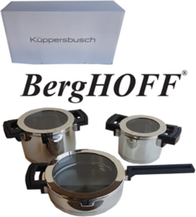 BergHoff kookpottenset Neo Glass 6-delig 3-laags bodem 1,9/3,8/2,4 l zilver stoomgat