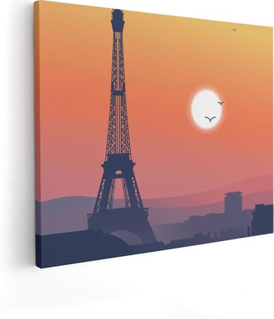 Artaza Canvas Schilderij Parijs - 50x40 cm - Wanddecoratie Eiffeltoren - Muurdecoratie Zon - Kamer Accessoires Frankrijk