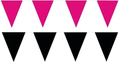 Feest versiering punt vlaggetjes pakket - 60 meter - roze en zwart - slingers / vlaggenlijnen - kunststof - buiten/binnen