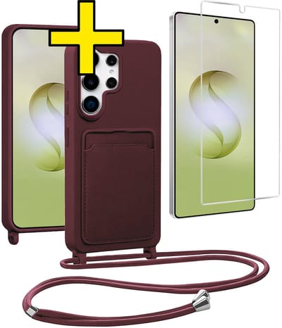 Hoesje Geschikt voor Samsung S26 Ultra Hoesje Met Koord Met Screenprotector Siliconen Case - Hoes Geschikt voor Samsung Galaxy S26 Ultra Backcover Met Afneembaar Koord - Aubergine