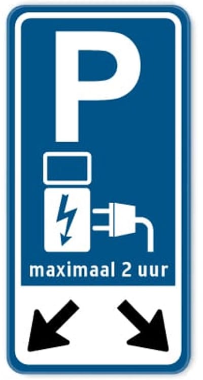 Bord parkeren oplaadpunt pijlen max 2 uur 30x60 cm - Bevestiging: Zonder bevestiging (alleen het bord)