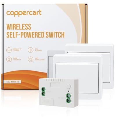 Draadloze schakelaar zonder batterij - Set van 2 wandschakelaars + 1 ontvanger voor binnen- en buitenverlichting