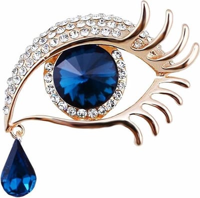Fako Bijoux® - Broche - Oog Met Traan - Blauw - 48x37mm - Goudkleurig