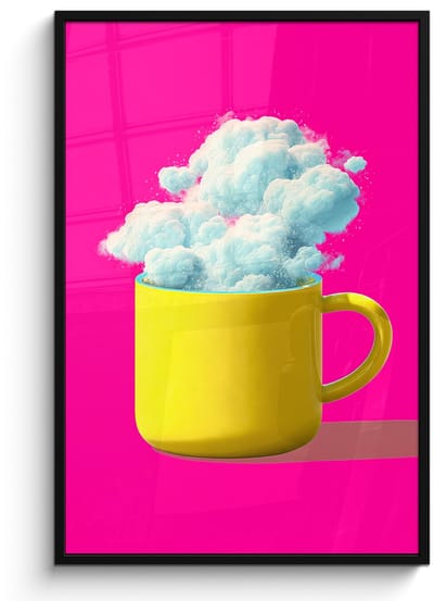 Poster in lijst - Fotolijst 80x120 cm - Posters - Mok - Wolken - Roze - Minimalitisch - Posterlijst zwart - Decoratie - Wanddecoratie woonkamer - Muurdecoratie slaapkamer