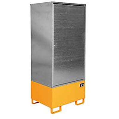BAUER Gevaarlijke stoffen kast GS-1, plaatstaal, van onderen toegankelijk, B 840 x D 690 x H 1930 mm, voor 1 x 200 l vat, oranje