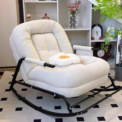 Schommelstoel met Kussens - Zweefstoel Binnen - Ontspannen Lezen - Ergonomisch Ontwerp - 71x105x80cm - Wit