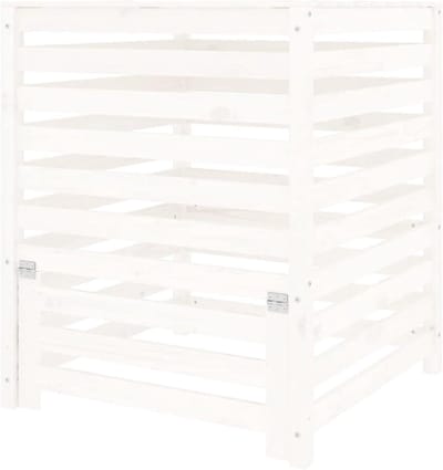 Compostbak Hout - Afvalbak Tuin - Composteren Organisch Afval - Lamellenontwerp Luchtcirculatie - 825 x 825 x 995 cm - Wit