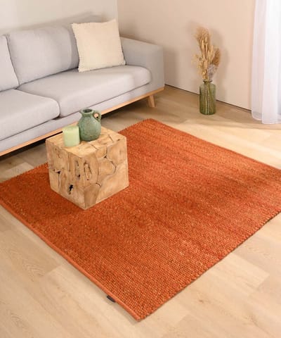 Wollen vloerkleed vierkant - Lett cognac 150x150