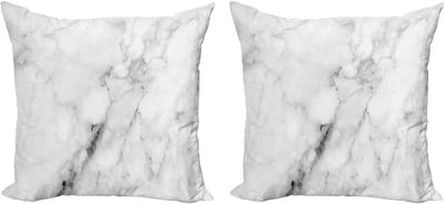 ABAKUHAUS Marmeren Decoratieve Kussenhoes, Set van 2, Gebroken Lijn 40x40 cm, Grijs Stofwit