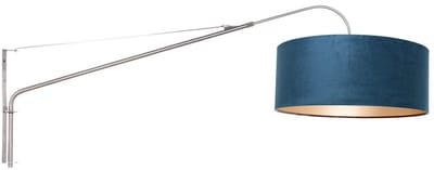 Wandlamp Elegant Classy 8243ST in staal met blauw velours kap, 50 cm diameter en 20 cm hoogte, Steinhauer, modern klassiek, draaibaar en uitschuifbaar