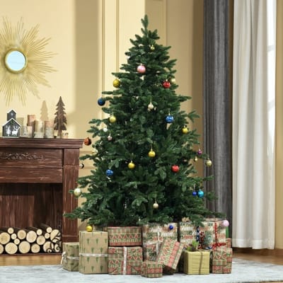 MEUNIQ kunstkerstboom 180 cm met Ø120 cm, 444 takpunten en 3 bladvormen, automatische takopening, metalen standaard, voor binnen, groen