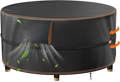 Famanu – Ronde tuintafelhoes - waterdicht - winddicht - 420D Oxford-weefsel - ventilatierooster - 4 klittenbandsluitingen (150 x 71 cm)