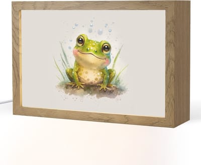 Nachtlampje 30x20 cm - Kinder lampje - Kikker - Groen - Waterverf - Dieren - Jongen - Meisje - Tafellamp kinderkamer - Slaapkamer lamp - Bedlamp kinderen - Kinderlampje stopcontact - Wandlamp babykamer - Nachtlampjes
