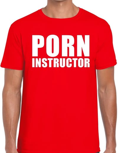 Porn instructor tekst t-shirt rood heren S