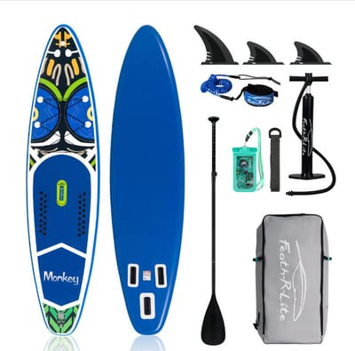 FUNWATER FR02D Opblaasbaar SUP-board 350 cm – 11"paddleboard – tot 180 kg – Set met peddel – pomp en rugzak – antislip EVA – PVC Drop-Stitch – Geschikt voor beginners
